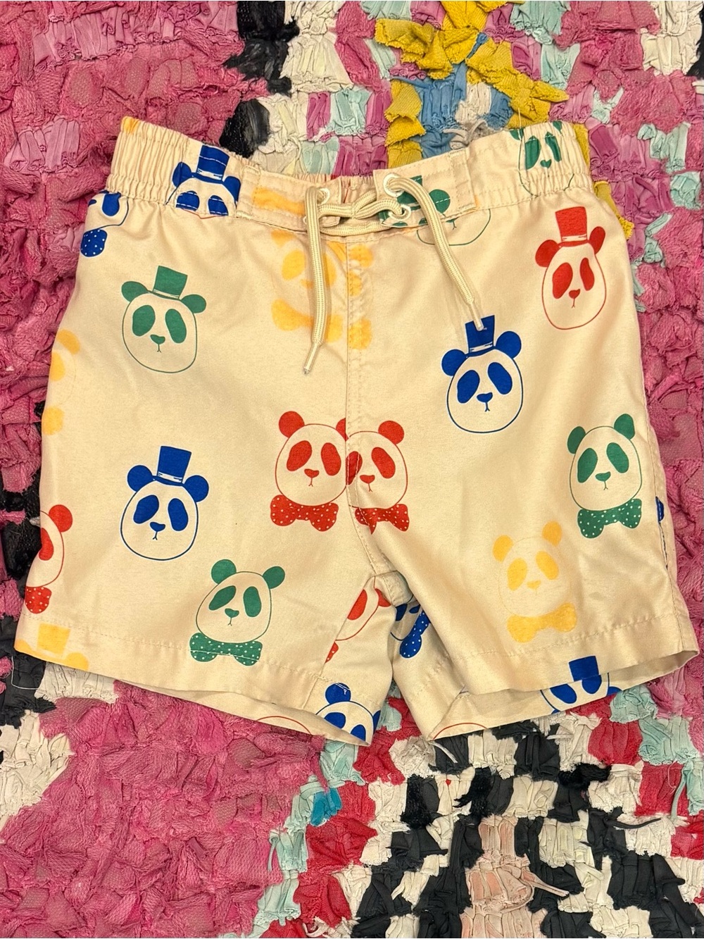 Mini Rodini Cream Panda Print Swim Trunks Size 92/98 1.5-3 Years